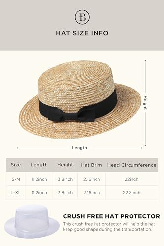 BABEYOND Men's Straw Boater Hat, 1920s Gatsby Summer Costume Accessory - color: Black, size: Large-X-Large