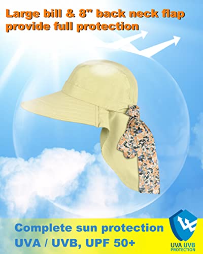 Tirrina Women's Sun Hat Wide Brim, UV Protection Sun Hats for Women - color: Tan W/ Floral Ribbon