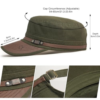Army Cadet Cap for Men Women Military Flat Top Cap Baseball Caps - color: Star Army Green