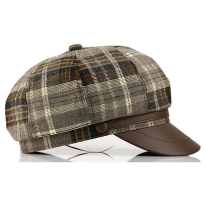 Womens Newsboy Cap French Fashion Hats Summer Cabbie Baker Boy Hat for Fall Beret Cap - color: T1-beret-brown