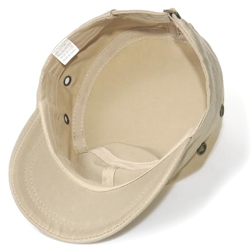 Unisex Classic Cadet Army Hat Flat Top Baseball Cap Military Hats - color: Beige