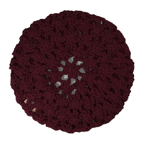 ZLYC Women Cotton Slouchy Crochet Beret Handmade Cutout Floral Beanie Hat - color: Burgundy