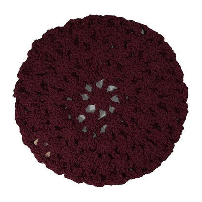 ZLYC Women Cotton Slouchy Crochet Beret Handmade Cutout Floral Beanie Hat - color: Burgundy