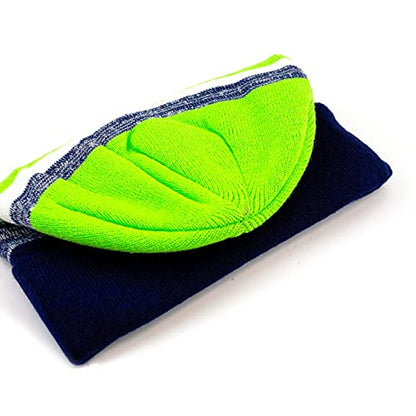 Winter Knit Beanie Hat with Pom Pom – Warm Cuffed Slouch Ski Cap for Men & Women - color: 2.navy and Lime
