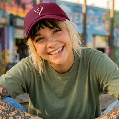 Hand Drawn Heart Hat Womens Embroidered Baseball Cap - color: Maroon
