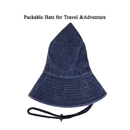 Unisex Cotton Boonie Hat Summer Fishing Bucket Hat Sun Hat with String - color: Retro Dark Blue