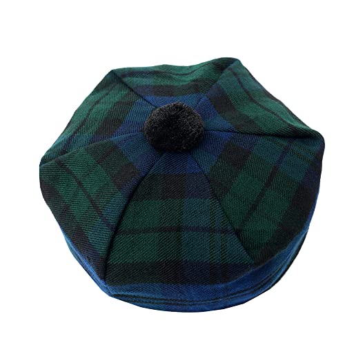 HAAUR Scottish Tammy Hat Traditional Kilt Tam o' Shatner Acrylic Wool Flat Bonnet Various Tartans with Pompom One Size - color: Black Watch