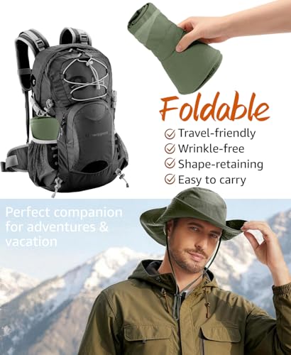 Wide Brim Sun Hat for Men Women, UPF 50+ Waterproof Packable Bucket Boonie Safari Fishing Hat - color: Green