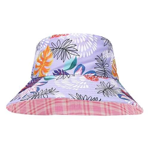 Bucket Hat for Women Men, Cotton Reversible Double Side Wear Sun Hats Beach Fisherman Hat - color: Checkered Print Purple