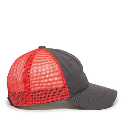 Outdoor Cap Garment Washed Meshback Cap - color: Charcoal/Neon Red