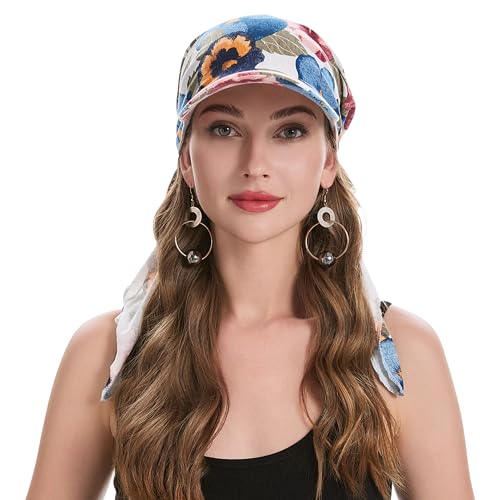 ZLYC Chemo Headwear for Women Brim Visor Head Scarf Pre Tied Headwraps Lightweight Skull Cap - color: Floral White