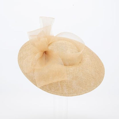 Elegant Wide Brim Fascinator Hat for Women, Detachable Headband & Clip - color: Light Khaki