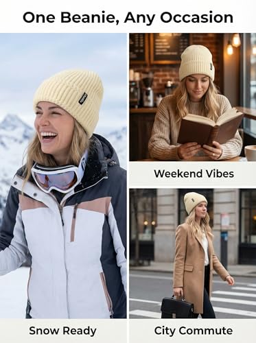 Beanie for Men Women Unisex Winter Hat Cuffed Thick Chunky Knitted Beanies Skull Cap - color: Beige