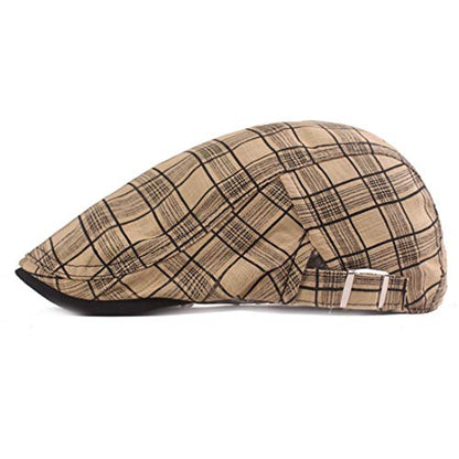 Men's Plaid Striped Newsboy Ivy Flat Driving Golf Cap - color: 1975 Black+white