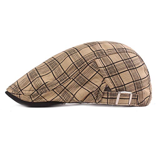 Men's Plaid Striped Newsboy Ivy Flat Driving Golf Cap - color: 1975 Black+white