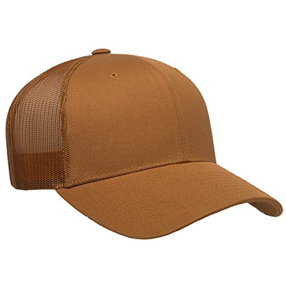 Yupoong Classic Mesh 6 Panel Retro Trucker Cap | Mid Profile Snapback - color: Caramel