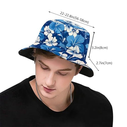 Bucket Hat Funny Duck Fisherman Hat Travel Beach Sun Hat Outdoor Cap for Men Women Adults - color: Blue-hibiscus