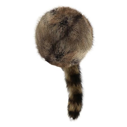 Women's Russian Cossack Hat with Raccoon Tail Furry Trapper Hat Plush Warm Winter Hats for Hunting Faux Fur Ski Cap - color: Deep Brown