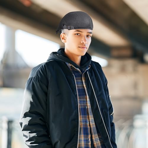 meioro Mens Breathable Mesh Summer Hat Adjustable Flat Cap Newsboy Beret Ivy Cap Irish Cabbie Fishing Hats - color: Darkgrey