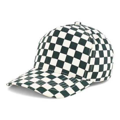 Trendy Apparel Shop Structured 5 Panel Checkered Print Baseball Cap - color: Dark Green