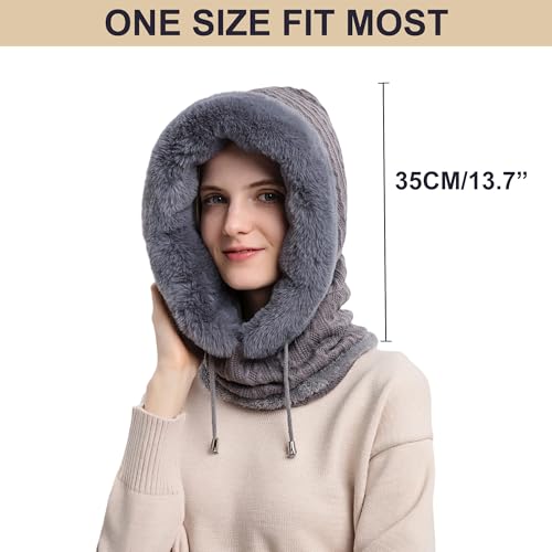 HUAMULAN Women Cable Knit Balaclavas Winter Fleece Lined Beanie Hat - color: Grey