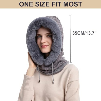 HUAMULAN Women Cable Knit Balaclavas Winter Fleece Lined Beanie Hat - color: Grey