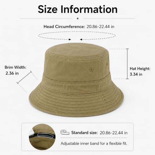 Cotton Bucket Hat Packable Beach Sun Hat for Women Men - color: Camelbrown