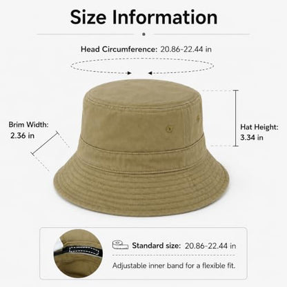 Cotton Bucket Hat Packable Beach Sun Hat for Women Men - color: Camelbrown