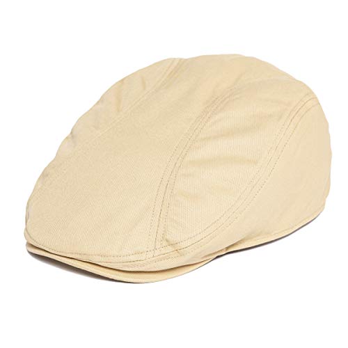 BOTVELA Men Cotton Twill Newsboy Flat Hat Fitted Cap - color: Khaki, size: 7 5/8