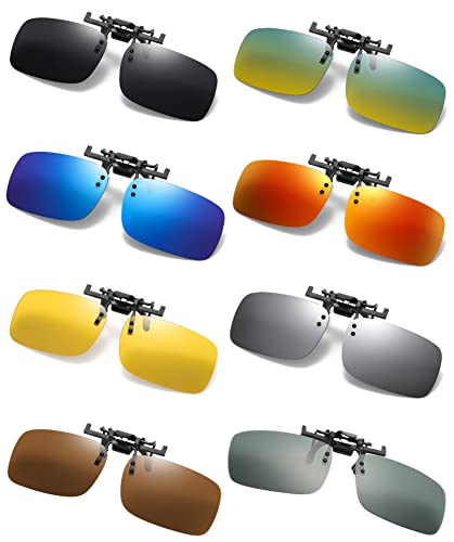 Clip on Flip up Polarized Lens For Prescription Glasses UV Protection Sunglasses (Clear lenses not Polarized) - color: 1n44 8pack Mixcolor