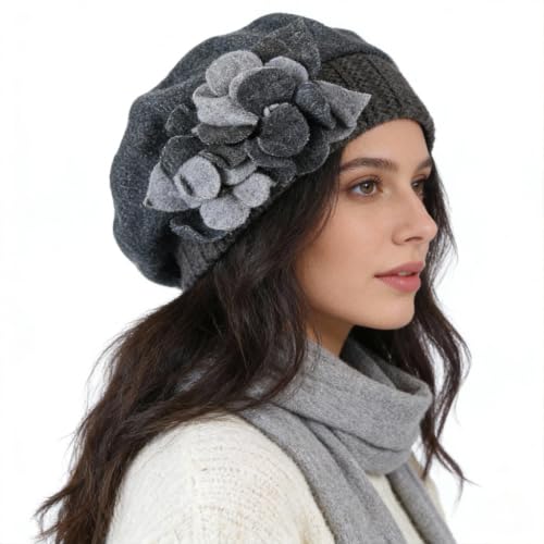 Women’s Vintage Wool Beret Winter Hats Elegant French Beret Beanie Dress Hat for Ladies - color: Hy023-grey
