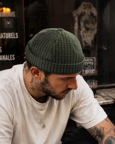 Croogo Checked Brimless Hat Lightweight Quick Dry Docker Cap for Men - color: Green