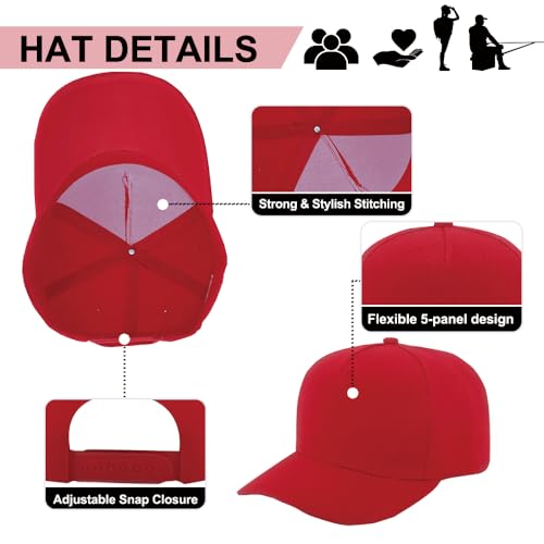 12 Pack Seamless Baseball Caps Wholesale Bulk - No Center Seam, DIY Friendly, Adjustable Breathable Lightweight for Men Women - color: Red