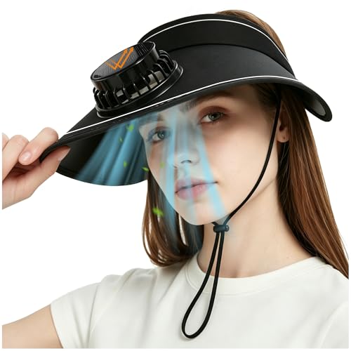 Wide Solar Powered Fan Hat for Women & Men (Brim Diameter 5.3 in) UPF50+ Solar Fan Sun Hat with 25H Cooling for Fishing - color: Dark