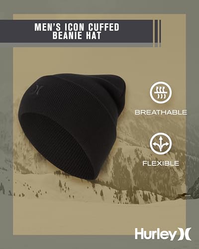Hurley Mens Heavyweight Slouchy Fit Icon Cuffed Beanie Winter Hat - color: Black/Black