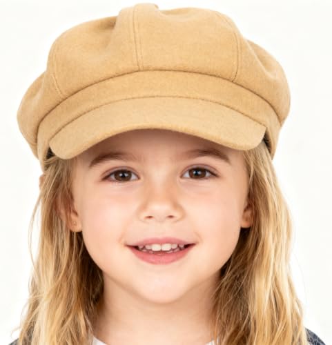 Kids-Girls-Wool-Newsboy Cap - Boys-Winter-Beret-Octagonal Painter Cap 3-8Y - color: Khaki