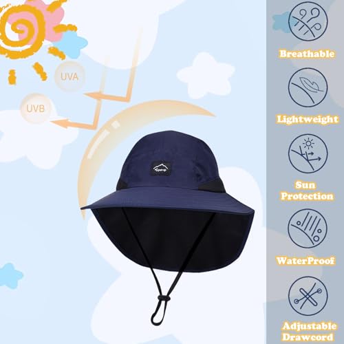 ZOORON Kids Sun Hat with Neck Flap UPF 50+ Beach Hats for Baby Boys Girls - color: 2pack-lightgrey+navy