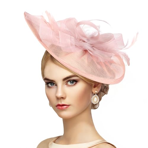 Zinniday 2026 Kentucky Hat for Women - Classic Victoria Derby Fascinator 1920s 50s Tea Party Hat with Hair Clip for Lady - color: Nude Pink