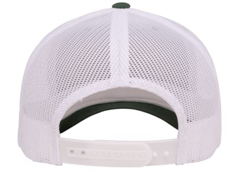Yupoong Classic Mesh 6 Panel Retro Trucker Cap | Mid Profile Snapback - color: Evergreen/White