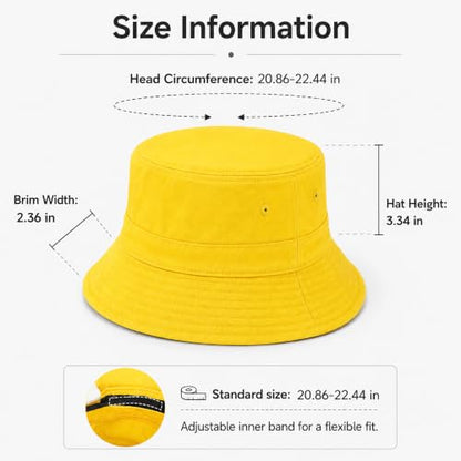 Cotton Bucket Hat Packable Beach Sun Hat for Women Men - color: Yellow