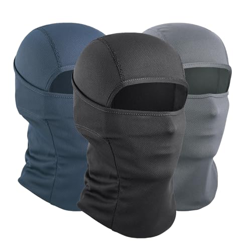 AXBXCX 3 Pack Balaclava Ski Mask - Breathable UV Protection Face Cove for Motorcycle, Football, Cycling, Outdoor Sports - color: 3pcs（black+grey+blue）