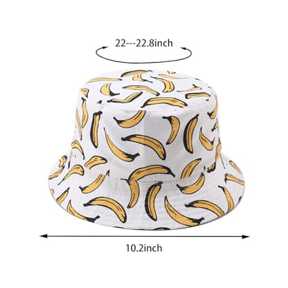 Bucket Hat for Women Men, Cotton Reversible Double Side Wear Sun Hats Beach Fisherman Hat - color: Banana White