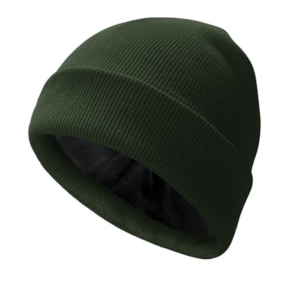 PFFY Beanie for Men Women Unisex Knit Cuffed Winter Thick Lined Beanies Hat - color: Pure Green