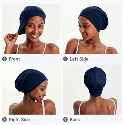 JarseHera 100% Cotton Slouchy Beanie for Women Men Soft Chemo Headwear Set - color: 2 Pcs,denim Blue+navy