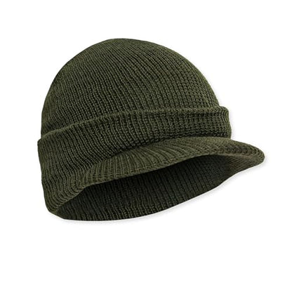 M MCGUIRE GEAR Genuine G.I. Winter Beanie Cap with Visor, 100% Wool Fitted Cap, Made in USA - color: Od Green