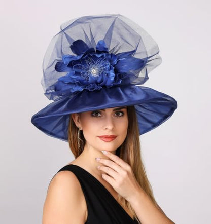 SAFERIN Women's Organza Church Fascinator Bridal Tea Party Wedding Hat - color: Gz-navy