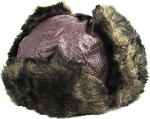 Wool Blend Aviator Trapper hat Trooper Ear Flaps Ushanka Eskimo Russian Warm Winter Cold… - color: Brown Pu Leather