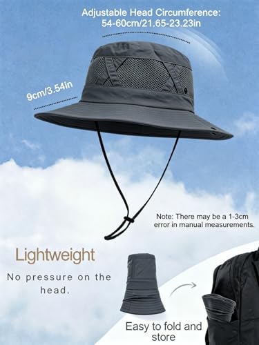 Men's Sun Hat Wide Brim Fishing Hat UPF 50+ Packable Breathable Mesh Bucket Hat for Outdoors Hiking Safari Beach