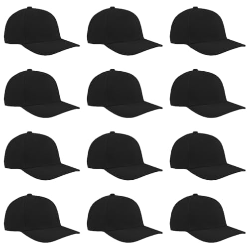TK Flex Blank Hats, Adjustable Plain Hats, Casual Women's and Men's Hats, Baseball Caps for Patches and Embroidery, 12 Pack - color: Black