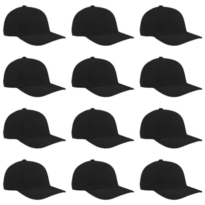 TK Flex Blank Hats, Adjustable Plain Hats, Casual Women's and Men's Hats, Baseball Caps for Patches and Embroidery, 12 Pack - color: Black